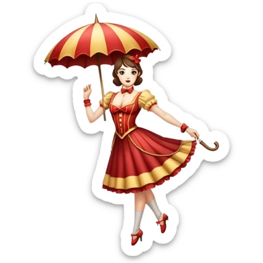 Vintage circus tightrope walker holding parasol sticker