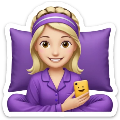 women in purple pyjamas with headband sticker