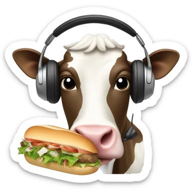 cow with headphones eating a sub sticker
