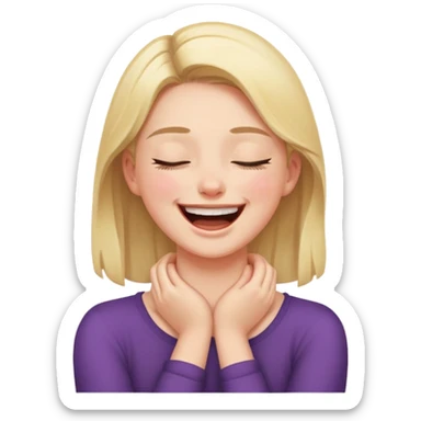 girl with hands on neck crossed laughing eyes closed sticker