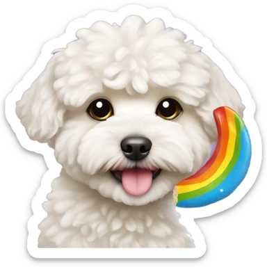 maltipoo dog with rainbow chew tou sticker