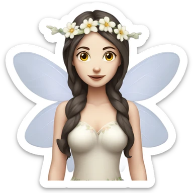 Pale skin, brunette fairy woman with flower wings full body  sticker
