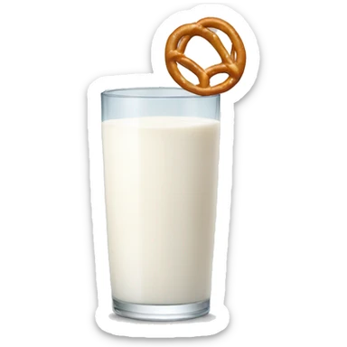 A glass of milk with a pretzel sticker