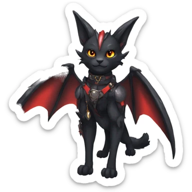 cool anthro edgy black red ethereal fantasy nargacuga-bat-cat-Fakemon collar harness full body sticker