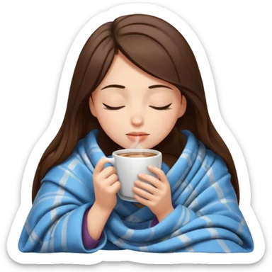 girl brunette inside a blanket sipping coffee eyes closed sticker