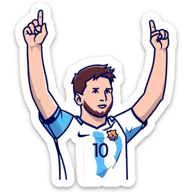 lionel messi celebrating with arms raised wearing a blue and white jersey sticker