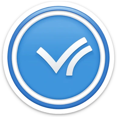 Simple icon, blue circle with a white checkmark in the center, clean white background, flat design, minimal style, clear and sharp, no text, no shadow. sticker