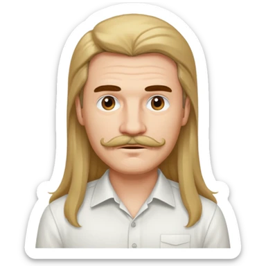 mustached man with long hair and white shirt sticker