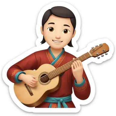 ancient chinese play guitar sticker