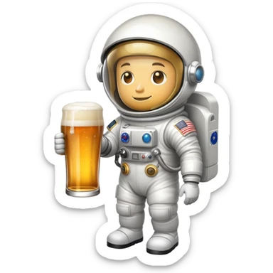 a pint of beer wearing a space suit, astronaut beer glass sticker