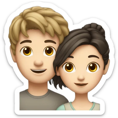 White brunette boy with chinese girl sticker