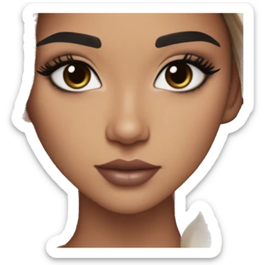 Maddy Perez euphoria show teenager: warm brown eyes, bold black sharp eyeliner, dark arched brows, full nude-berry lips, light latina skin, high cheekbones, sleek dark brown long hair in waves/ponytail, rhinestones on her eyelids

 sticker