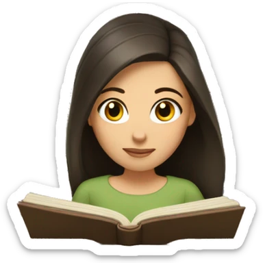 Long dark brown hair with brown eyes woman reading a book  sticker
