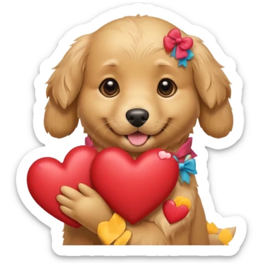 Golden dog with a heart with bow holding sticker