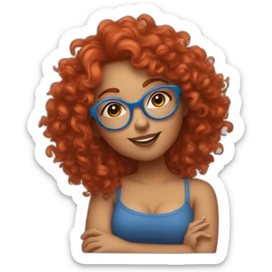 a curvy girl with curly red hair and blue glasses blowing a kiss sticker