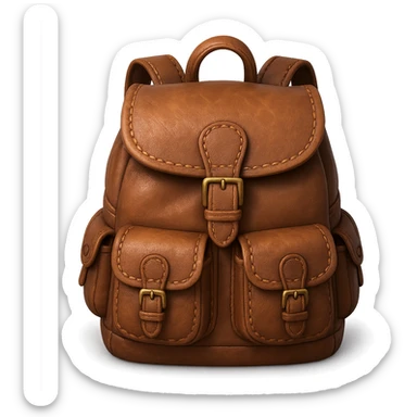 Draw a Pixar-style leather backpack. The backpack should be visible from the front and top. sticker