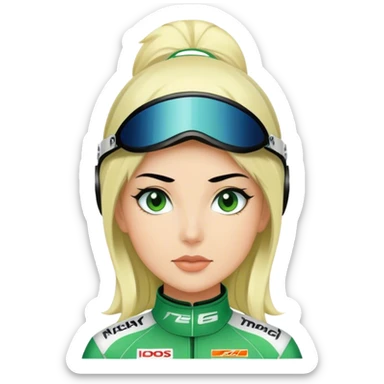 black hair blond skin woman in green racing suit sticker