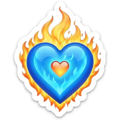 Blue heart with big BLUE flame sticker
