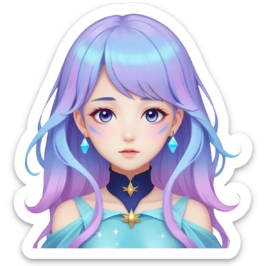 Beautiful gorgeous anime lady with beautiful nebula hair, fashion aesthetic, ethereal, fairycore, pastelcore  sticker