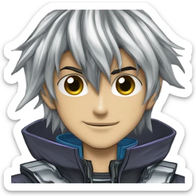 developer behind his laptop with this style : yu-gi-oh manga anime with nanosuit hacker themed character sticker