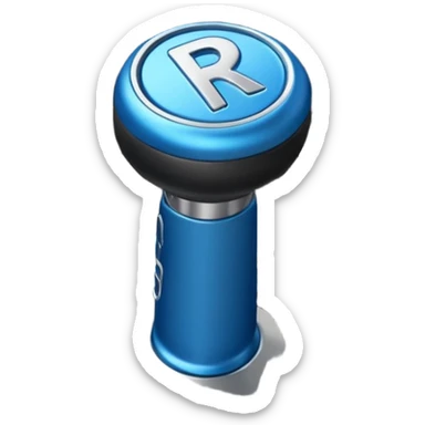 blue car gear shift stick with R for reverse highlighted sticker