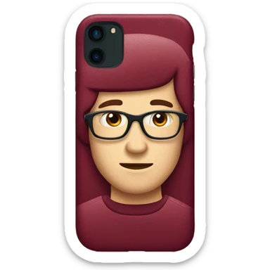 Create a detailed emoji-style illustration of an iPhone with a sleek burgundy phone case. sticker
