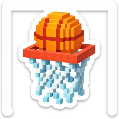 Voxel-style basketball in a net, variation 7 sticker