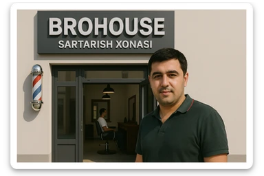 eni shu rasimga manashu odamga uxhshasin sartaosh eshik oldida tursin va tashqarida esa mijoz rasm esa 16 ga 9 bulsin 1920x1080 sticker