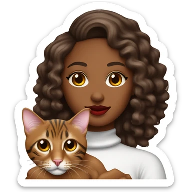 pretty-curly-chocolate-woman-red-lips-with-cat-bengal sticker
