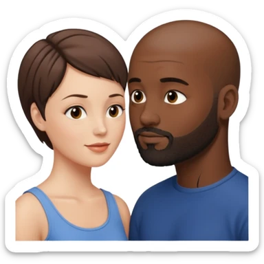 a white woman with short brown hair and a black man with no hair and a beard are facing one each other and looking at each other lovely sticker