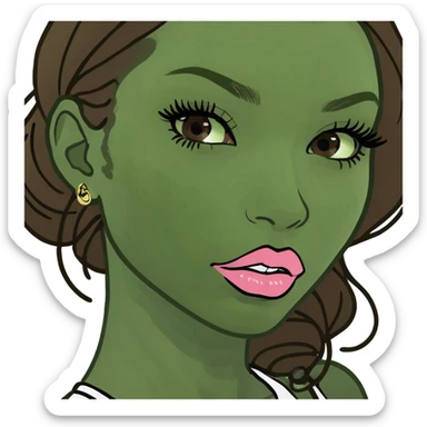 A girl with brown hair tan 2.5 mil lips long lashes and 4 small mole in her neck with a white juicy couture top sticker