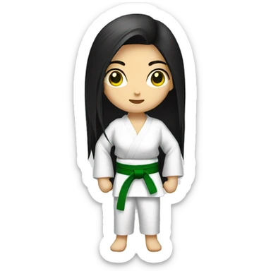 long black-haired black-eyed woman Karateka Green belt sticker