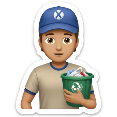 side view , all body , man taking out the trash sticker