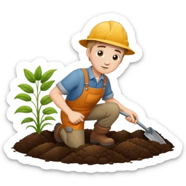 diligent young white male gardener digging soil sticker