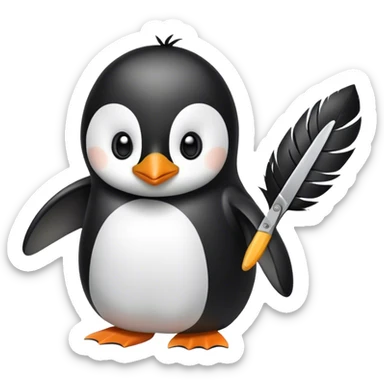 a penguin cutting hair sticker