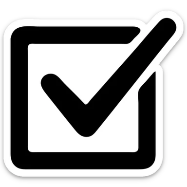 Checkbox with a checkmark icon, black filled, urban theme, the right tip of the checkmark extends beyond the box sticker