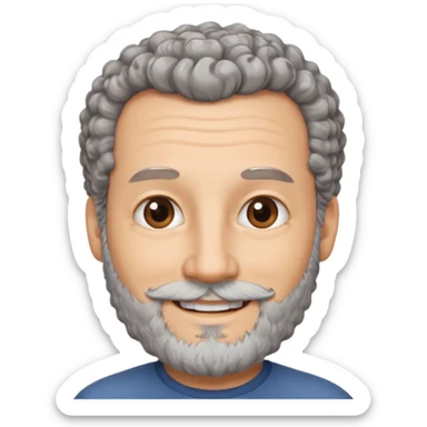 Illustrated emoji of a middle aged man with receding grey curly hair, brown eyes, white skin and a beard sticker