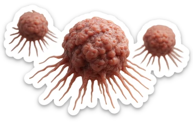 cellule umane anatomiche tumorali e deformi fluttuano in aria,+ iperrealistico 4k sticker