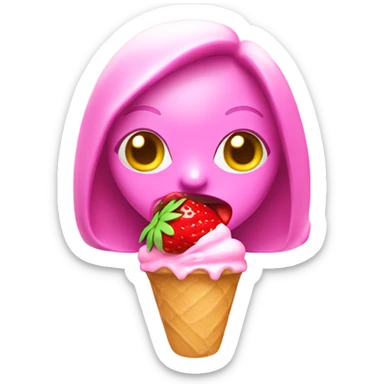 Pretty pink female alien, eating a strawberry icecream  sticker