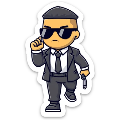 A gangster character walking with sunglasses and a power outfit in an alley, showcasing their gangster and combative nature sticker