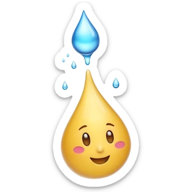 3D iPhone style emoji of a liquid drop falling, glossy and translucent, mid-air motion, isolated on white background, soft shadows, high detail, playful and cute. sticker