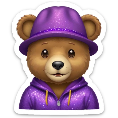 Urso adulto com boné roxo com glitter sticker