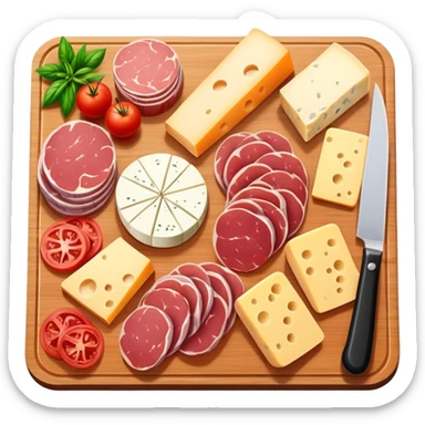 chopping board with assorted cold cuts and cheeses sticker