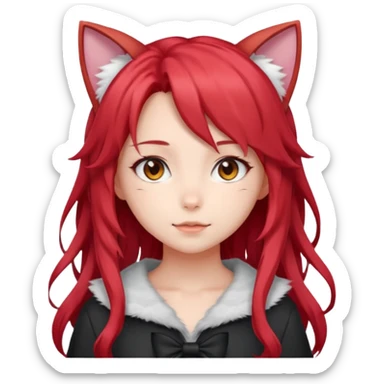 cute anime girl with ears, red blowing hair sticker