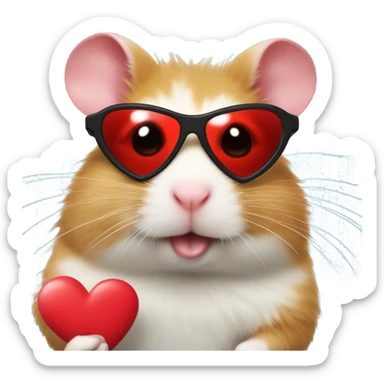 a hamster with red heart sunglasses  sticker