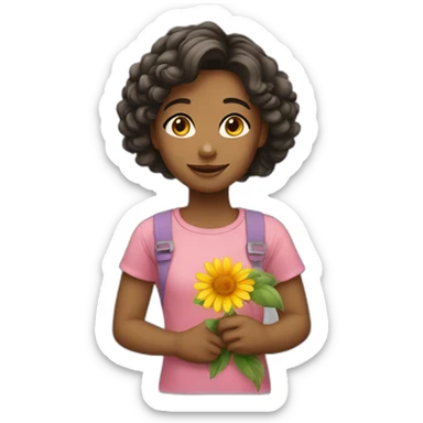 A girl have a flower sticker