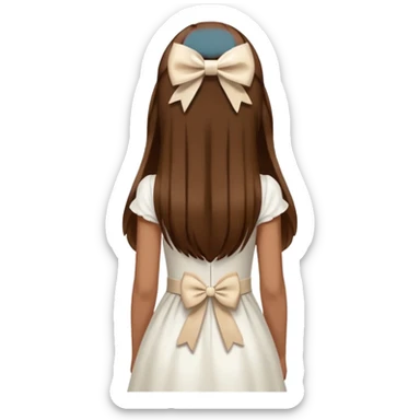Brown long hairs with white bow from the back sticker