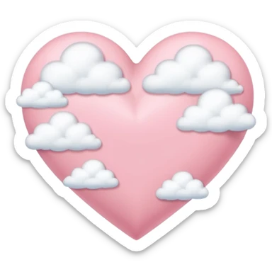 pastel pink heart with fluffy white clouds iOS Apple emoji style sticker