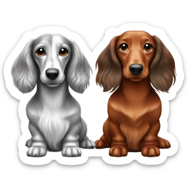 Long haired red dachshund and long haired silver dapple dachshund sitting together  sticker