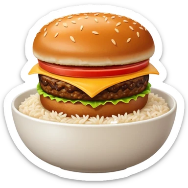 I want a hamburger patty on a bowl of rice sticker